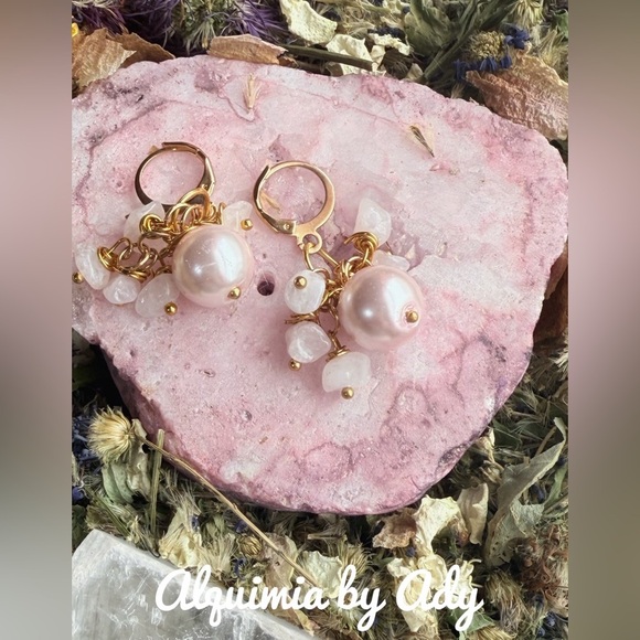 PINK NATURAL QUARTZ STATEMENT EARRINGS - Picture 1 of 1